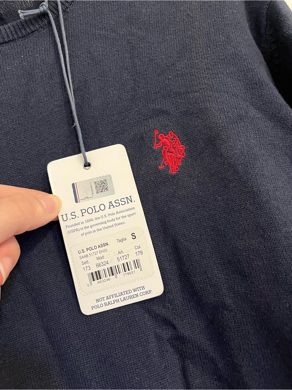 U.S. Polo Assn. Navy blue Crewneck Sweater with Red Polo logo small - Picture 2 of 4